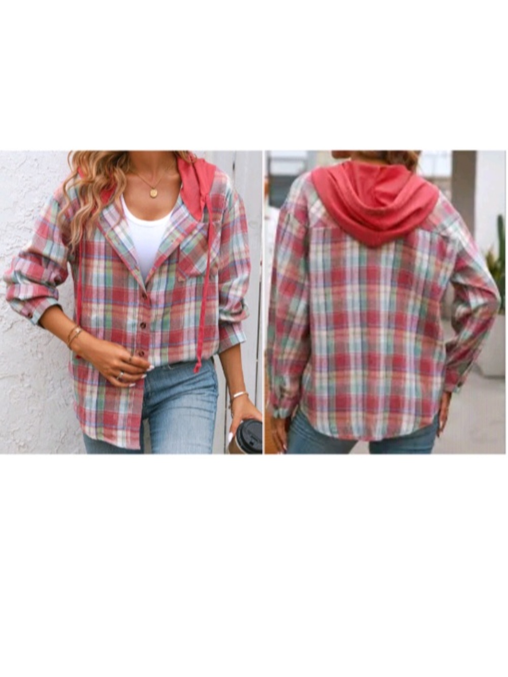 Blueberi B boutique Plaid Long Sleeve Hooded Jacket